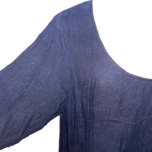 Luna Luz Maxi Dress Size Medium Blue Crossover Asymmetric Hem Lagenlook Linen - Picture 7 of 15